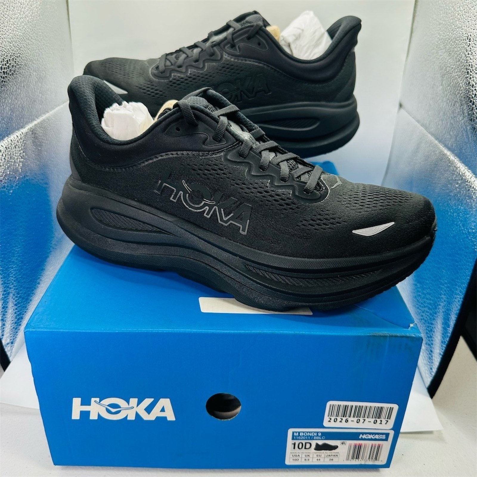 Hoka Bondi 9 Triple Black Men's Running Shoes Black Size 10 Lace Up
